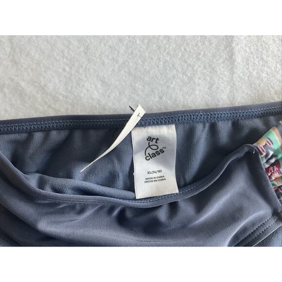 Art Class Girls' Two Piece Gray Teal Gold Stripe Tankini Top & Bottom XL 10/16 - Picture 6 of 7